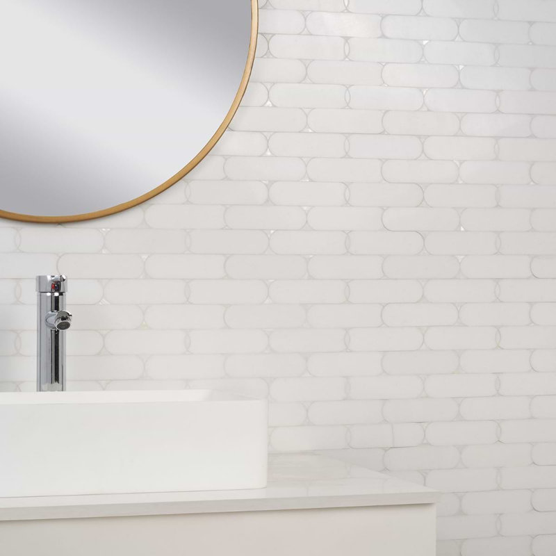 Norway Thassos 2X6 Polished Marble And Pearl Mosaic Tile, White Thassos