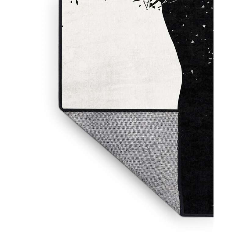 Machine Washable Oweda Masked Performer Global Inspired Geometric Rug in White – Black Binding, 8x12