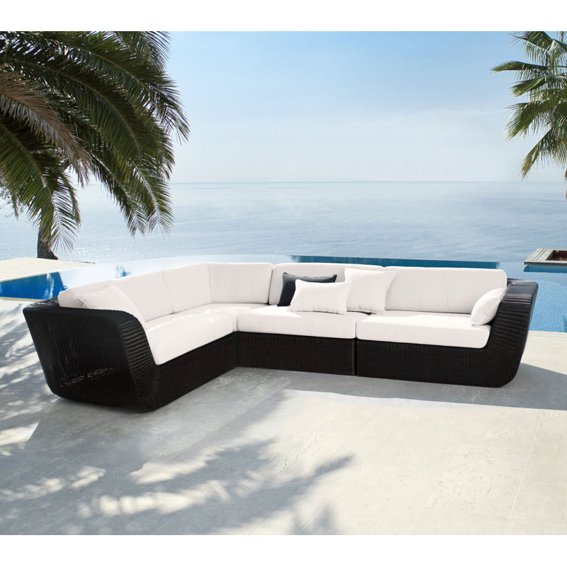Savannah 40.2'' Wide Outdoor Wicker Symmetrical Patio Sectional Component with Cushions, White, White