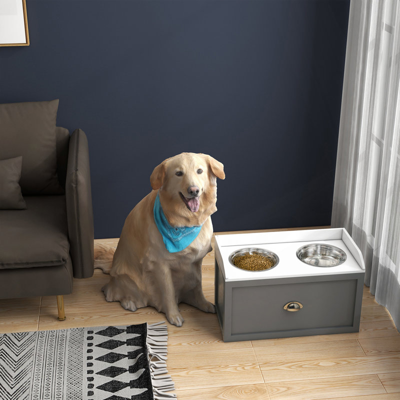 Grands bols pour chien surélevés avec rangement, support pour bol surélevé, gris