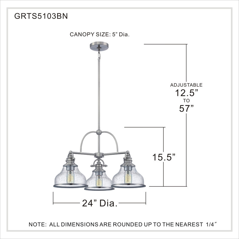 Grant 3-Light Brushed Nickel Chandelier