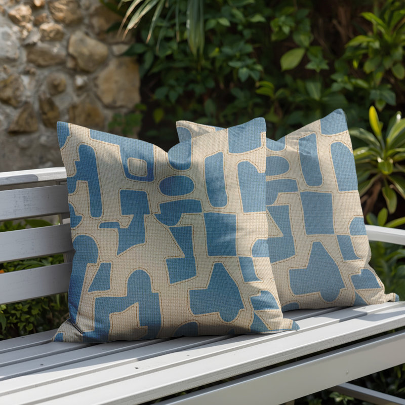 Coussin intérieur / extérieur réversible Jara, 18 x 18, Bleu