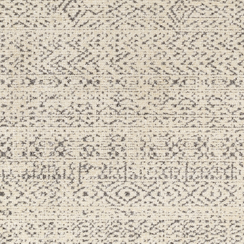 Tapis géométrique tissé à la machine en polypropylène ivoire / gris, Rectangle 7 pi 10 po x 10 pi