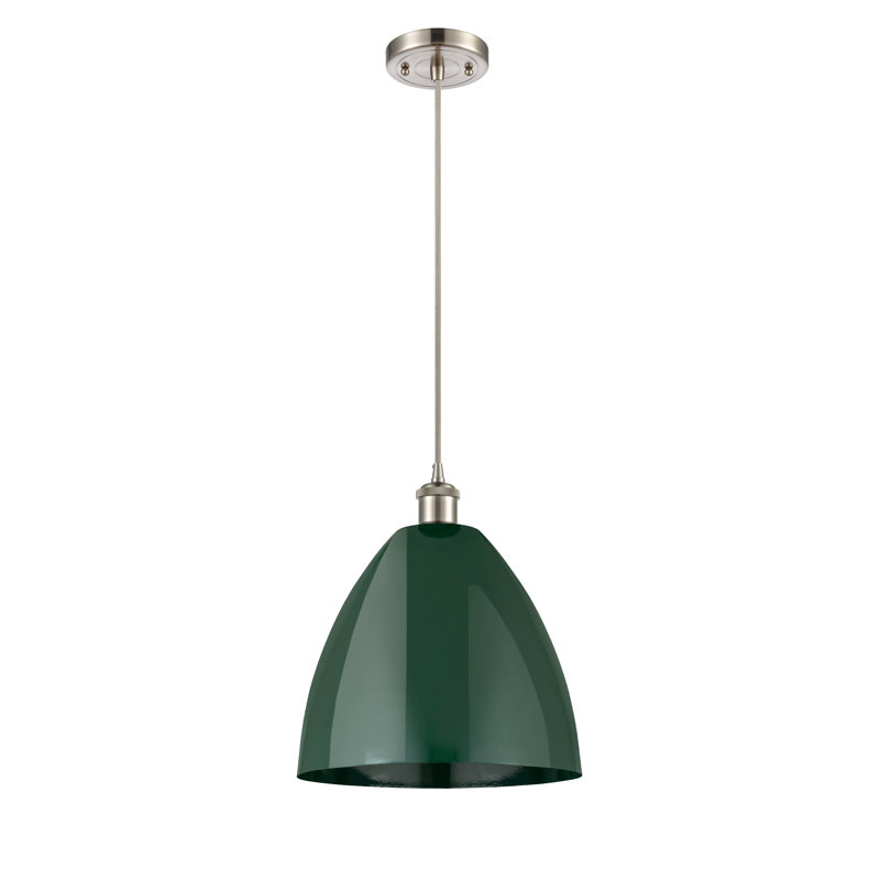 Luminaire suspendu conique 1 lumière, H 14,75 po x l 12 po x P 12 po, Vert, Nickel satiné brossé