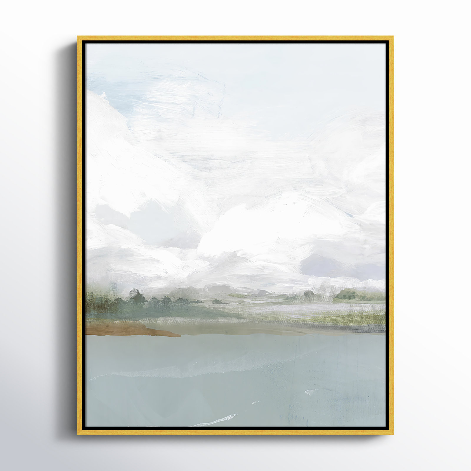 All Shore Watercolor Canvas Painting Print with Wood Floater Frame , 29.5" H x 23.5" W, Silver