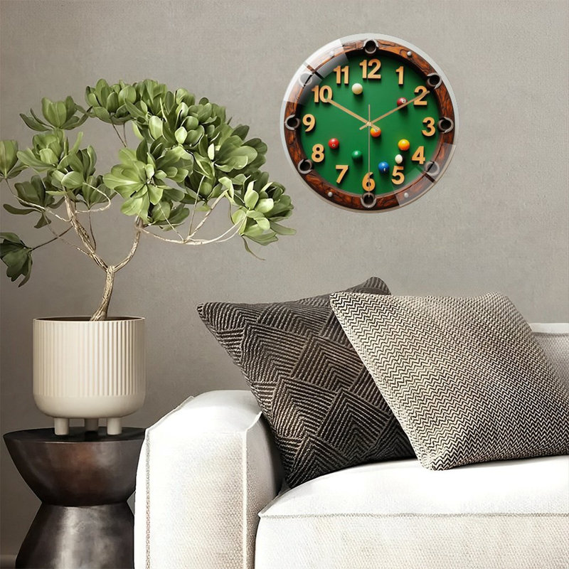 Horloge murale avec boules de billard et chiffres - art moderne 12 po