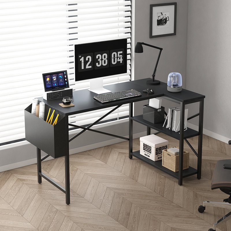 Abiegail L-Shaped Computer Desk, 74" H x 120" W x 75" D, Black