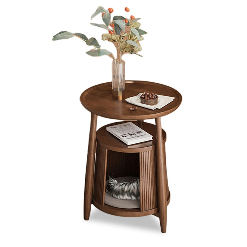 Table basse ronde en bois massif 17,72 po, Brun noyer