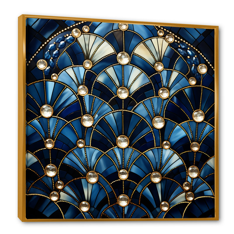 Art déco bleu Golden Tile Elegance 1 II - art mural géométrique, Or, H 16 po x l 16 po