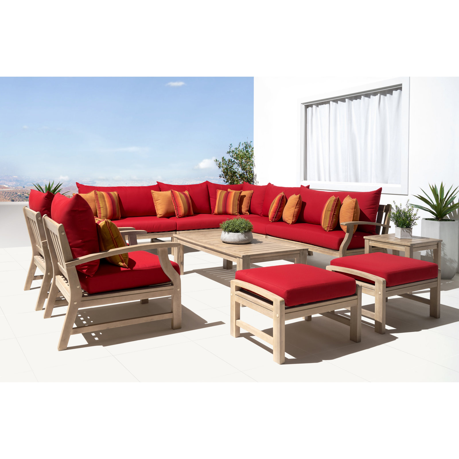 Paulet 11 Piece Seating Group with Cushions, Sunset Red