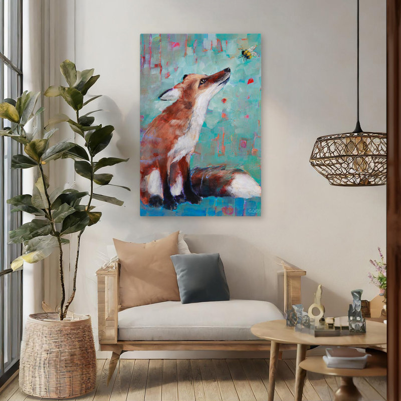 «Stoping To Speak» - enfants, animaux, renards, insectes, abeilles, art, H 48 po x l 32 po