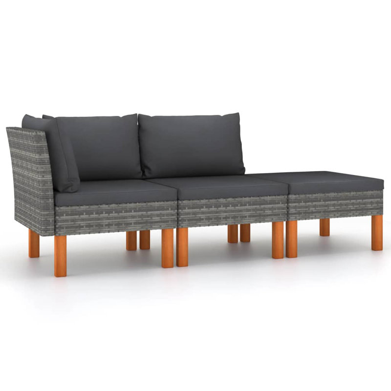 Rashim 23.6" Wide Eucalyptus Square Patio Sectional Set with Cushions, Gray, Gray