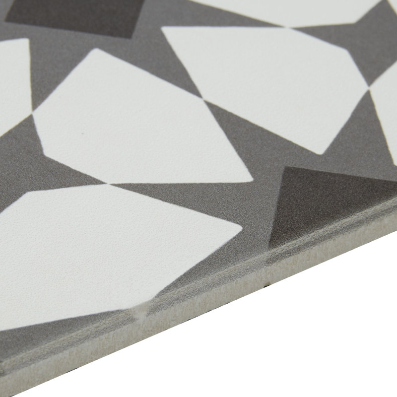 Carreau de mur et de sol à motif 8 "x 8" Encausto, Blanc / Noir