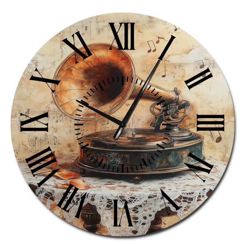 Horloge murale silencieuse vintage en métal, mélodie de gramophone des années 1930, Surdimensionné