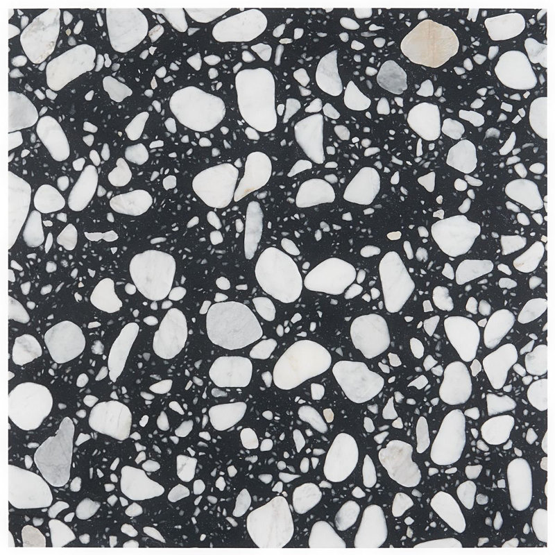 Terrazzo Italy Sacra 24x24 Honed Marble Tile, Sacra Black & White