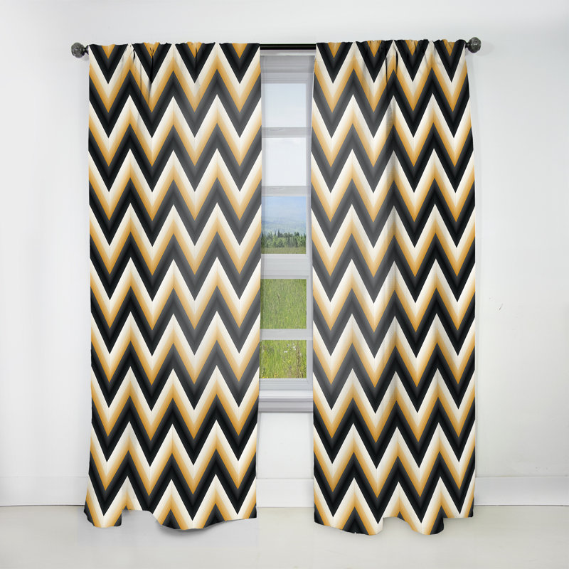Chevron géométrique noir et jaune doré - Rideau en velours moderne - obscurcissant - 1 panneau, L 52 po x L 108 po