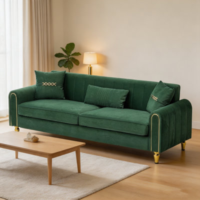 Canapé rembourré contemporain de 87,4 pouces, canapé 3 places avec coussins et coussins moelleux, support de ressorts ensachés confortable, mobilier de salon moderne