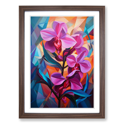 Orchid Flower Cubism - Single Picture Frame Print on Wood