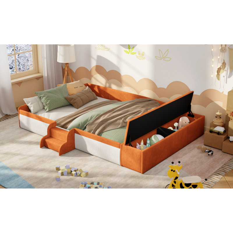 Grands lits en MDF de velours avec rangement, lit de jour moderne pour maison familiale