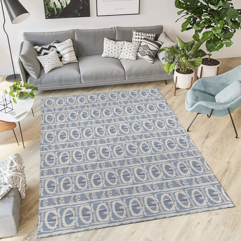 Tapis géométrique rectangulaire tissé à la machine intérieur / extérieur gris, Rectangle 4 pi x 6 pi