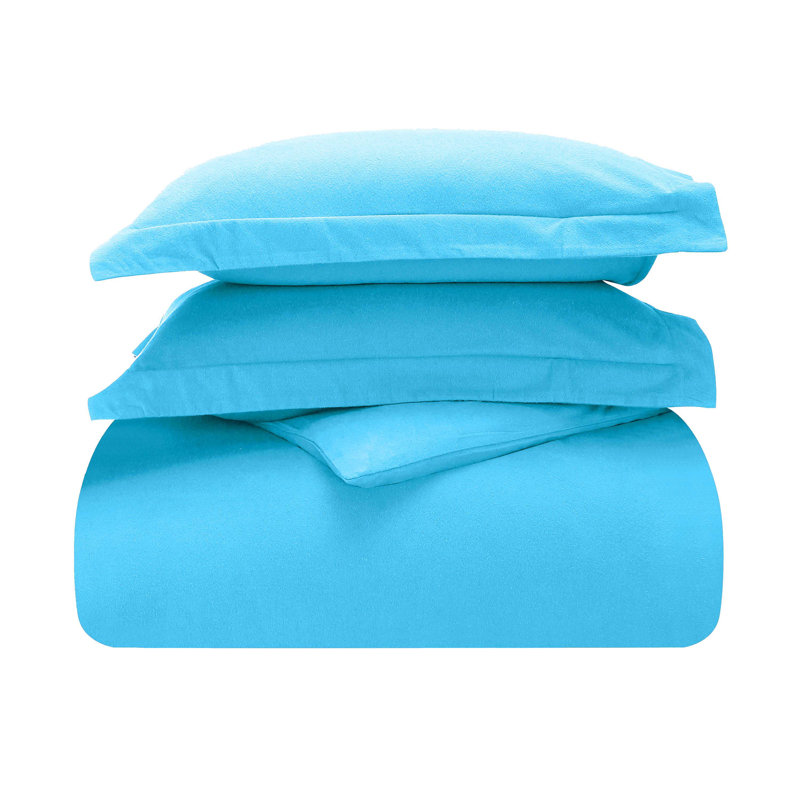 Superior Flannel Cotton Modern Classic Fuzzy Duvet Cover Set With Pillow Shams, Full / Queen Duvet + 2 Standard Shams, Blue