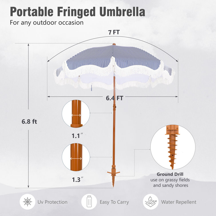 Sharniece 7ft Patio Umbrella with Fringe Outdoor Tassel Umbrella