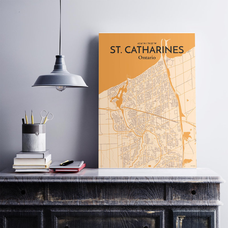 St. Catharines City Map, impression, H 27,6 po x l 19,7 po, Orange / or pâle