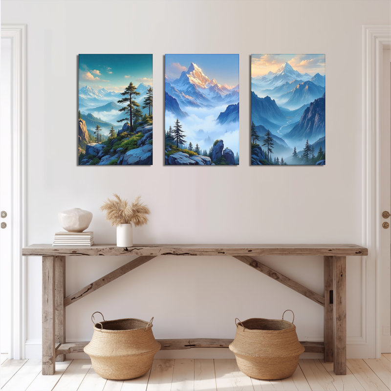 Tableau sur toile représentant un paysage de montagne (ensemble de 3), H 18 po x l 36 po