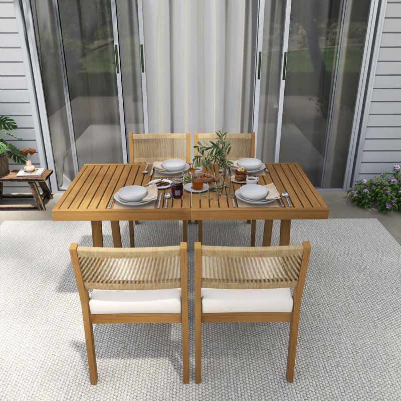 4-Person Rectangle Solid Wood Outdoor Patio Dining Set With Thick Cushions, White