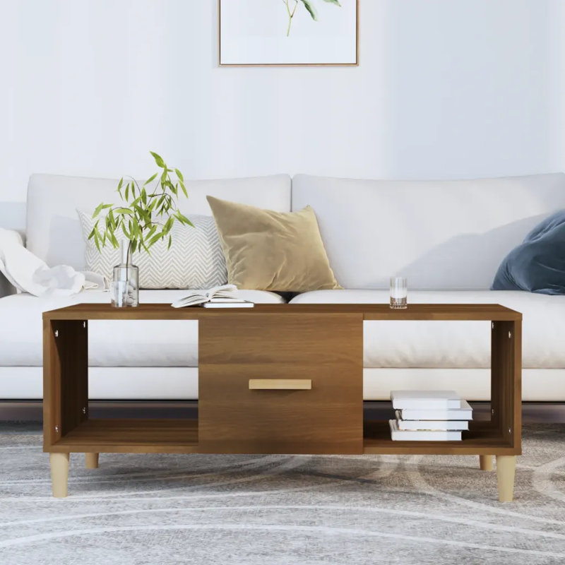Four Leg Coffee Table with Storage, Brown Oak/Brown