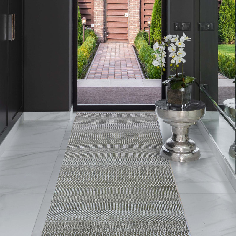 Tapis gris / noir noué à la main de haute qualité, Tapis de couloir 2 pi 6 po x 8 pi