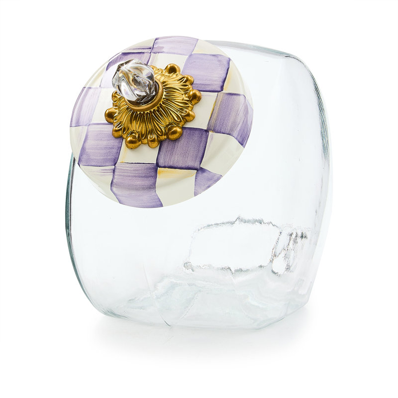 Cookie Jar With Violet Check Lid, 128 oz