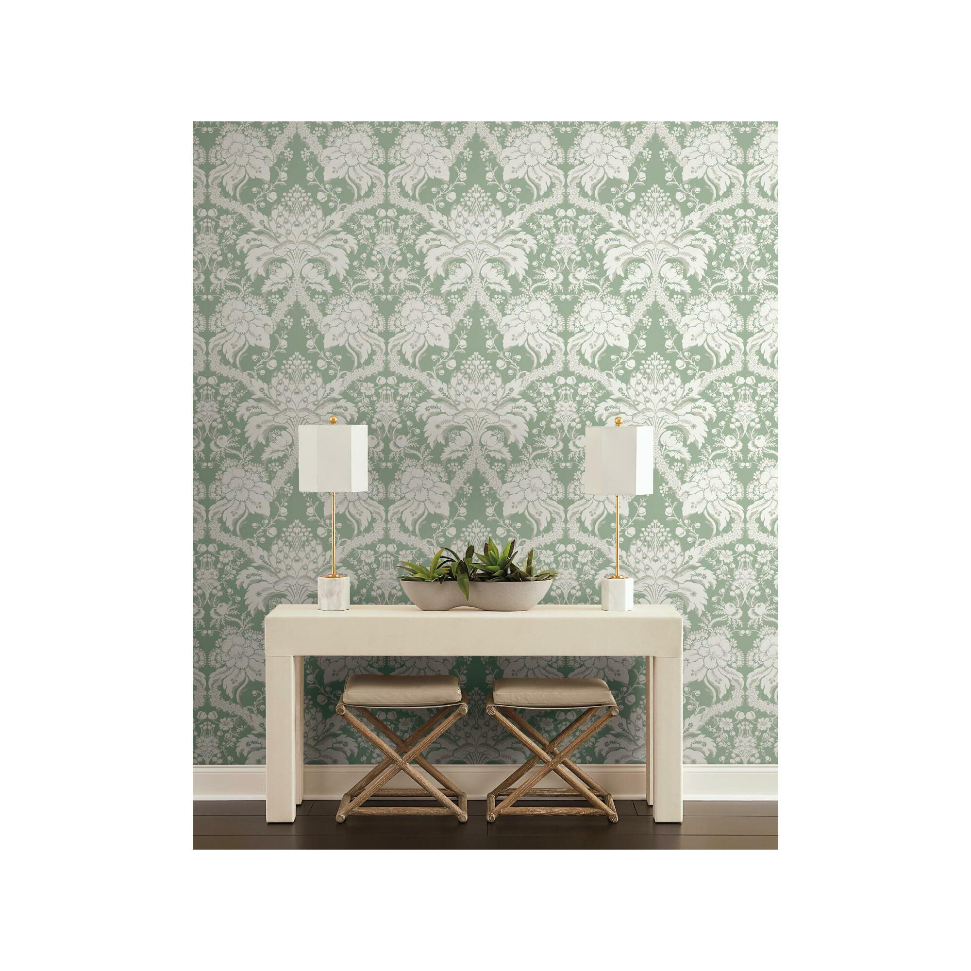 Damask Wallpaper, Green