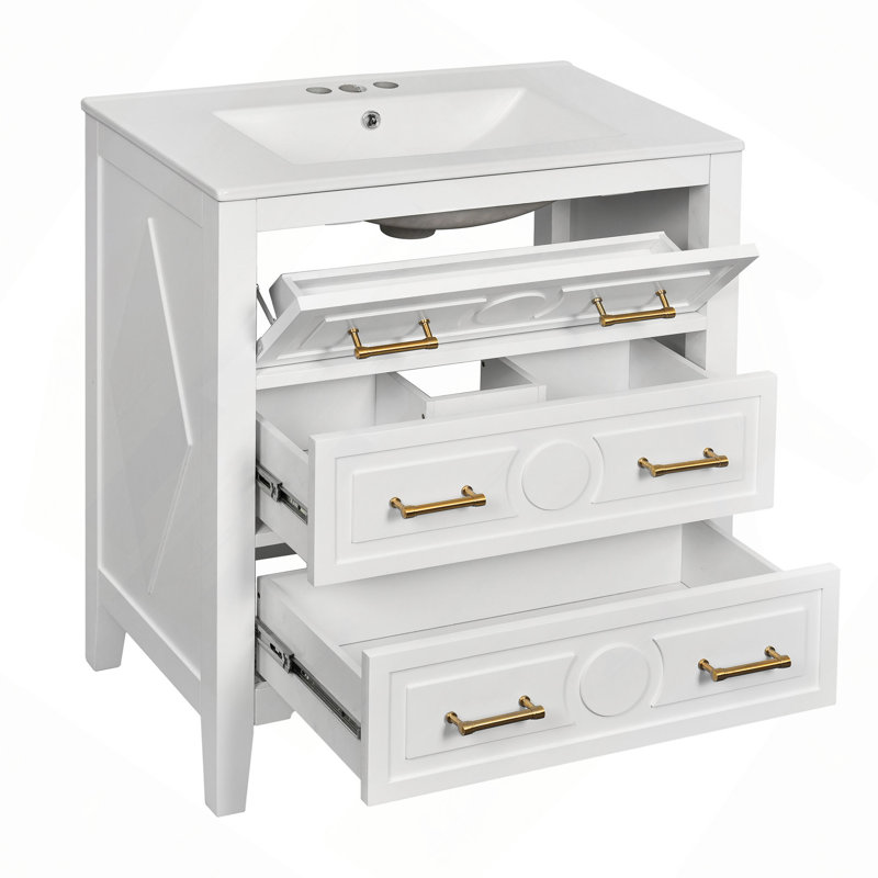 Ensemble de meuble-lavabo simple 30 po avec 3 tiroirs, ensemble de meuble-lavabo autoportant avec cadre en bois massif 30 po