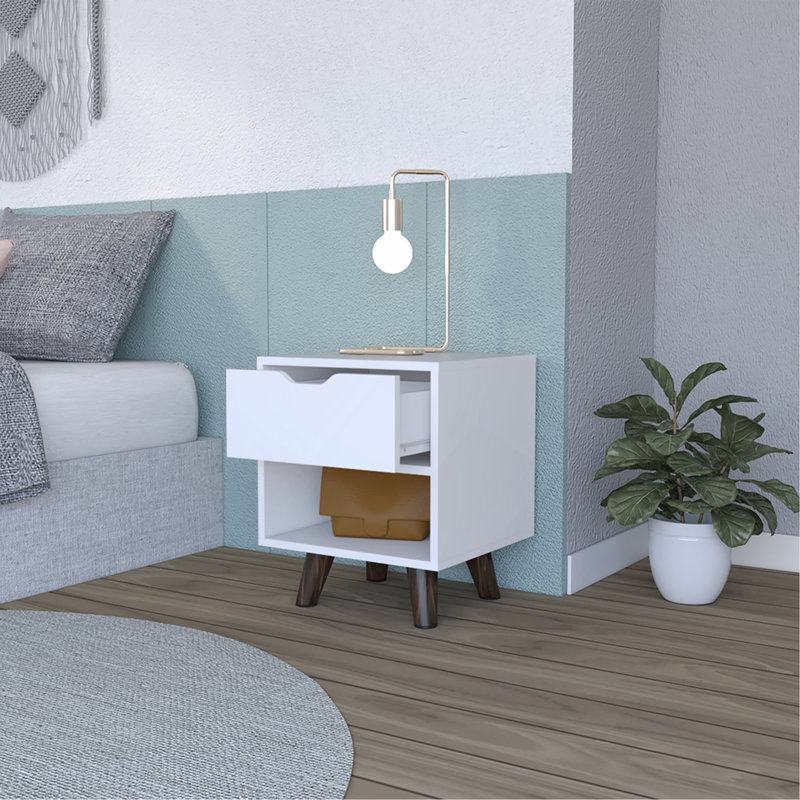 Table de chevet Carleen, blanc, Blanc