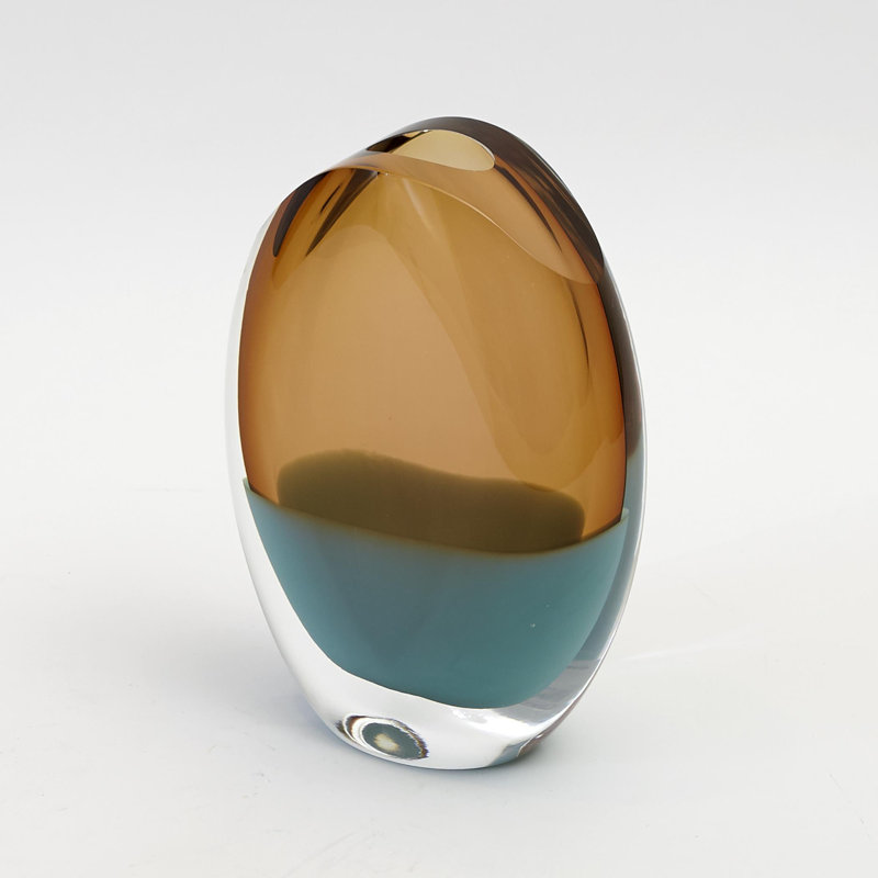 Oval Vase-Pistachio Amber, 10" H x 6.75" W x 3.5" D