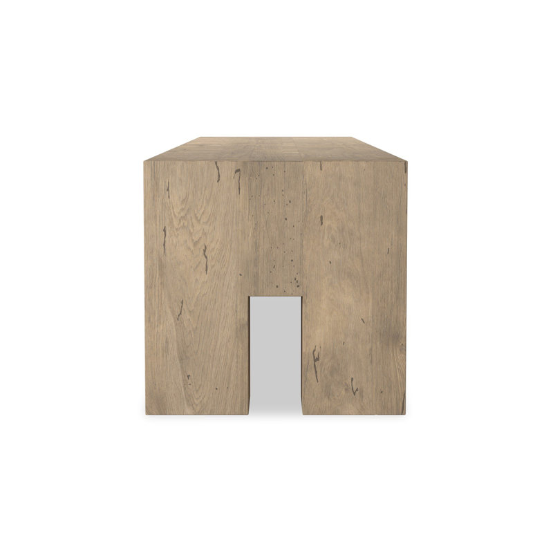 Abaso Solid Wood Dining Bench, Whitewash Rustic Wormwood Oak
