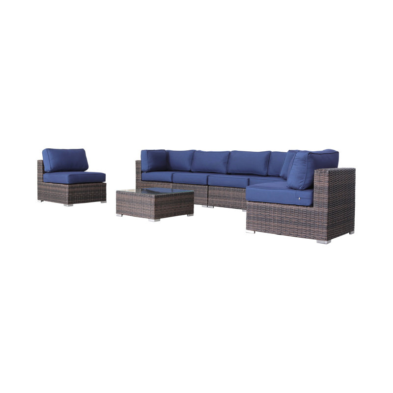 Lanisha Ensemble de conversation modulaire en rotin 7 pieces avec coussins Sunbrella entierement assembles