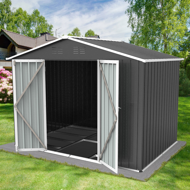 Metal garden sheds outdoor storage sheds, Gray/White, 75.6" H x 102" W x 74.4" D
