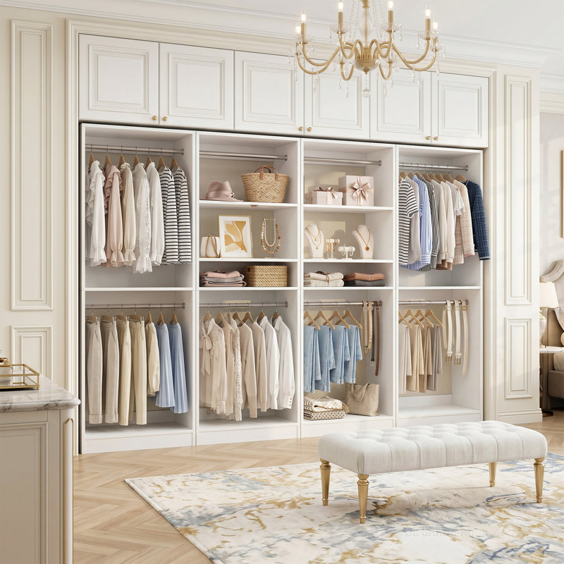 Seward Wood Closet System with Hanging Rods, White