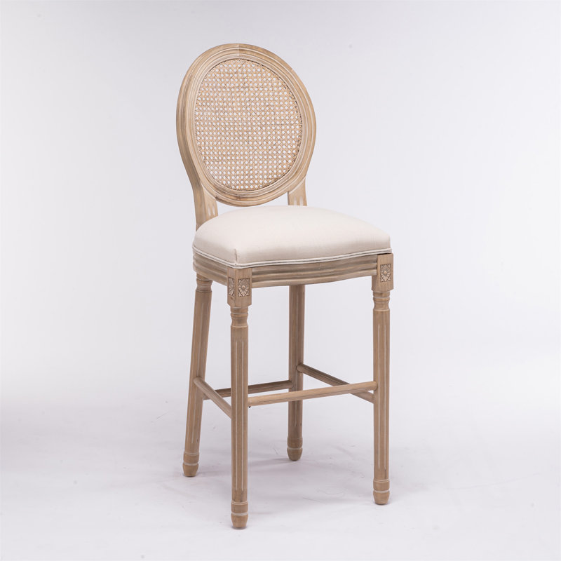 Tabourets de bar en bois avec dossier en rotin et sièges rembourrés, ensemble de 2