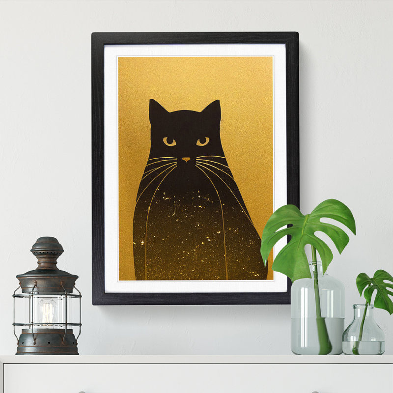 Cat Gold Leaf - Picture Frame Print, 64cm H x 46cm W, Walnut Framed