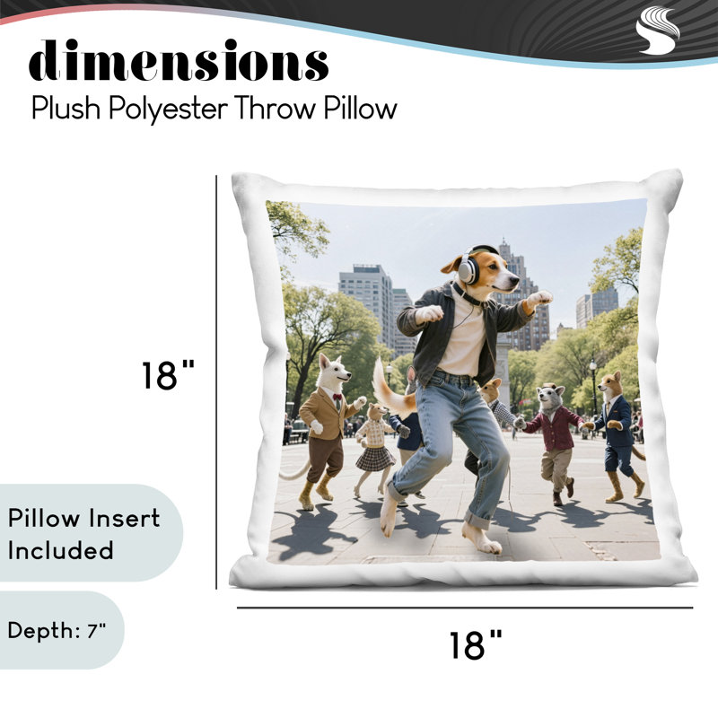 Coussin décoratif stylisé Dog Dancing in Park, par CAD Designs