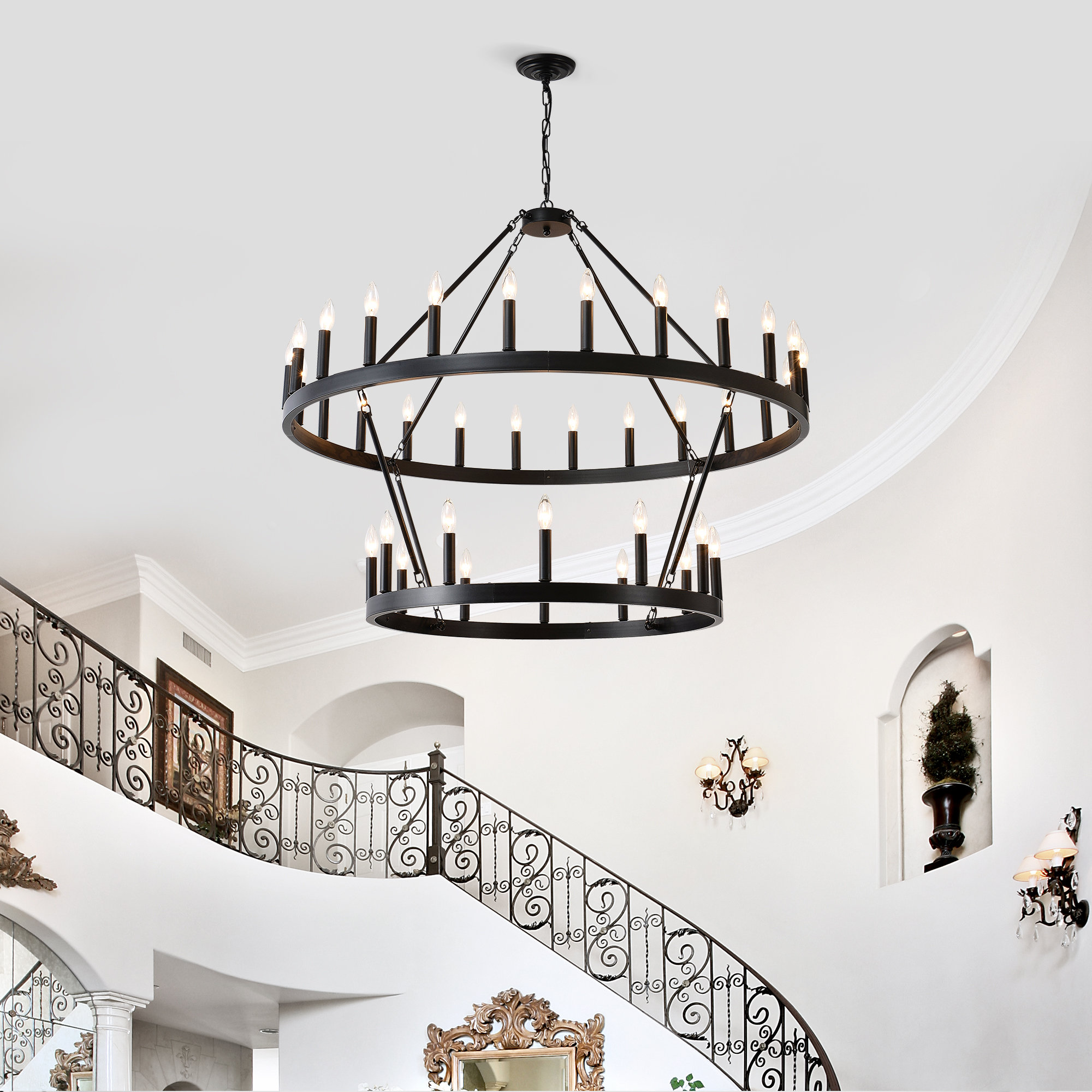2 Tier Wagon Wheel Chandelier