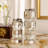 Meru Candle Holder Set Of 2, Crystal And Silver Glass Stacked Pillar