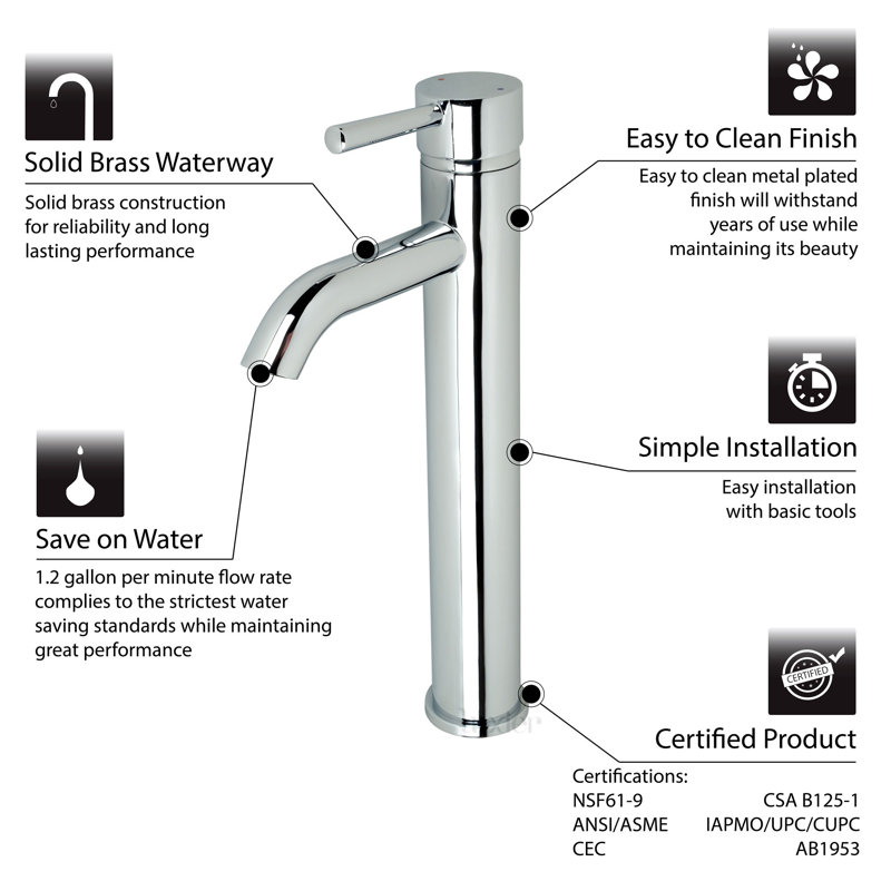 Robinet de salle de bain vasque avec bonde, Chrome