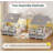 Twin Size Metal House Bed with Roof Windows & Gray Canopy, Floor Bed with Guardrails, Shelves & Drawers in White Frame-869058514-871805731