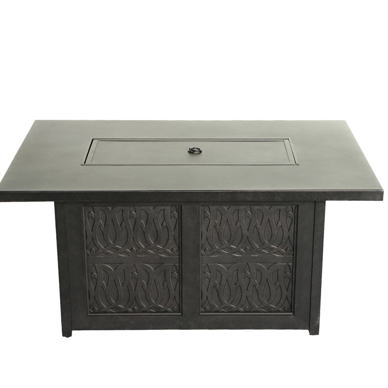 Table de foyer rectangulaire en aluminium 50 x 32 po avec verre et couvercle, 55 000 propane, conception confortable, idéale pour la table de jardin au propane, 50 x 32 po, rouille