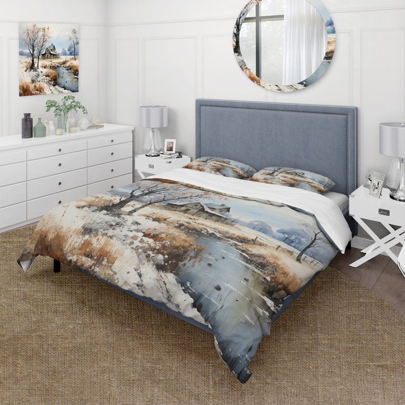 Ensemble de housse de couette en microfibre / polyester Countryside Snowy Minimalisme Winter VII