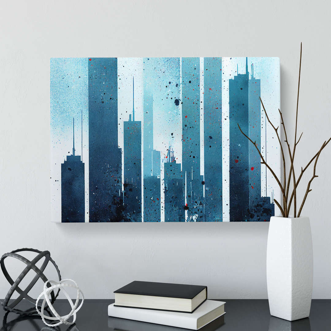 Welcoming Skyscraper Skyline Abstract - Wrapped Canvas